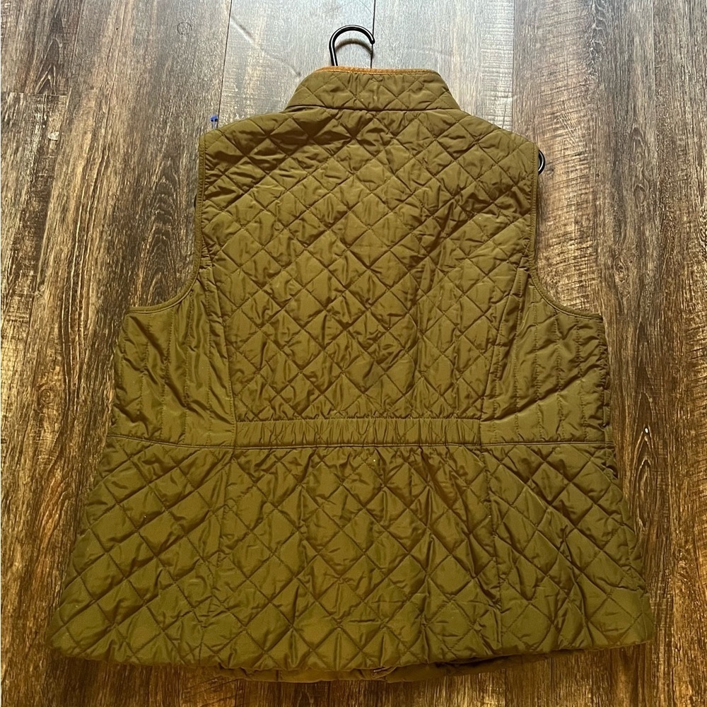 Talbots Olive Quilted Vest with Gold Buttons - Picture 2 of 3